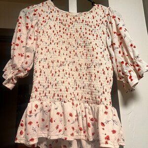 Melloday Floral Peplum Blouse - Flattering Shirred Bodice